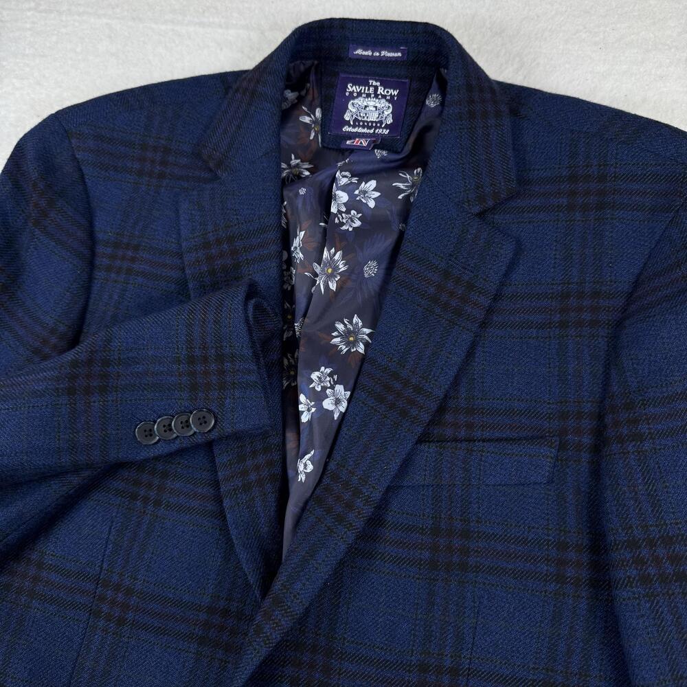 The Savile Row Company Sport Coat Mens Size 40L Blue Plaid Tweed Blazer
